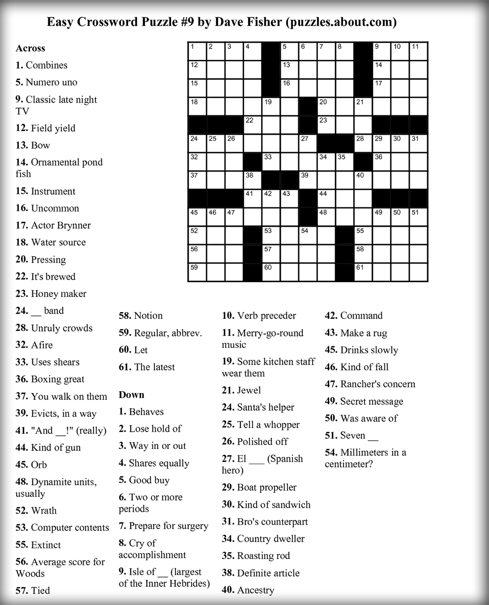 Crossword Puzzles Difficult Printable