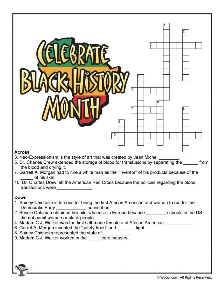 Crossword Puzzles For Black History Month
