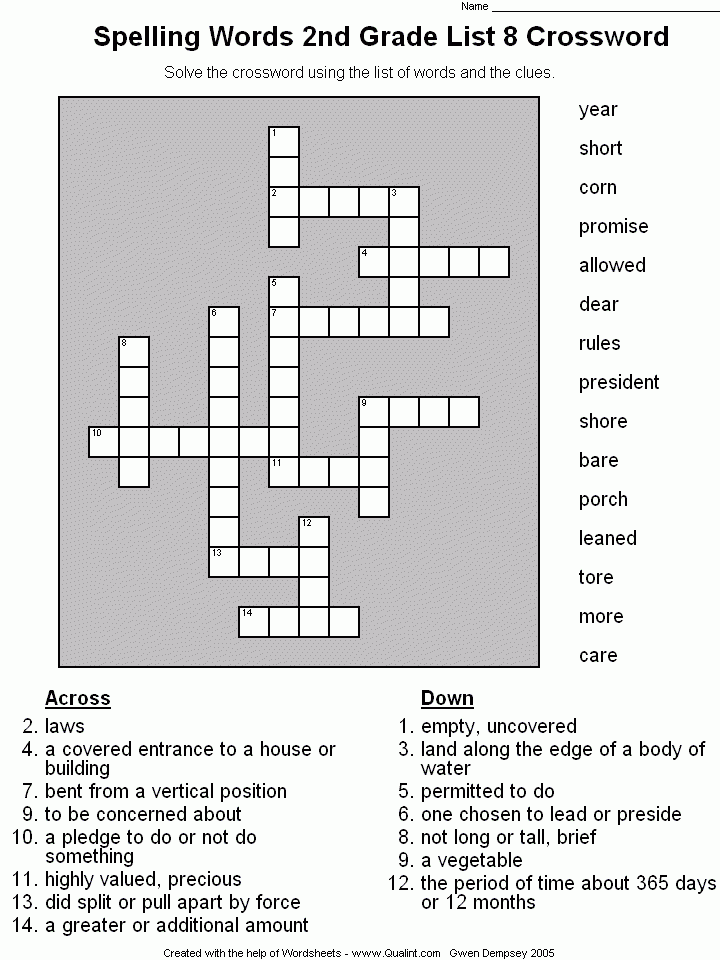 Crossword Puzzles For Second Graders