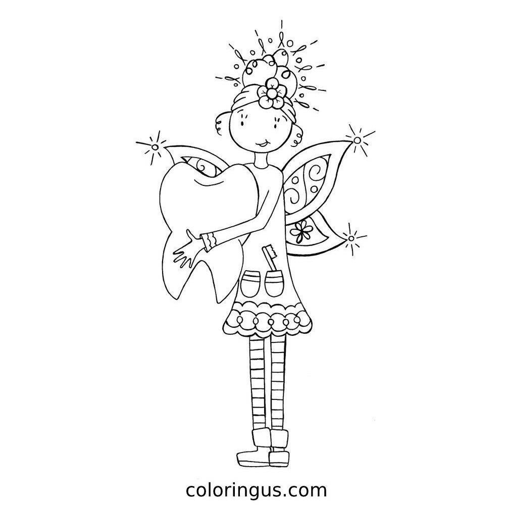 Cute Tooth Fairy Coloring Page Coloringus
