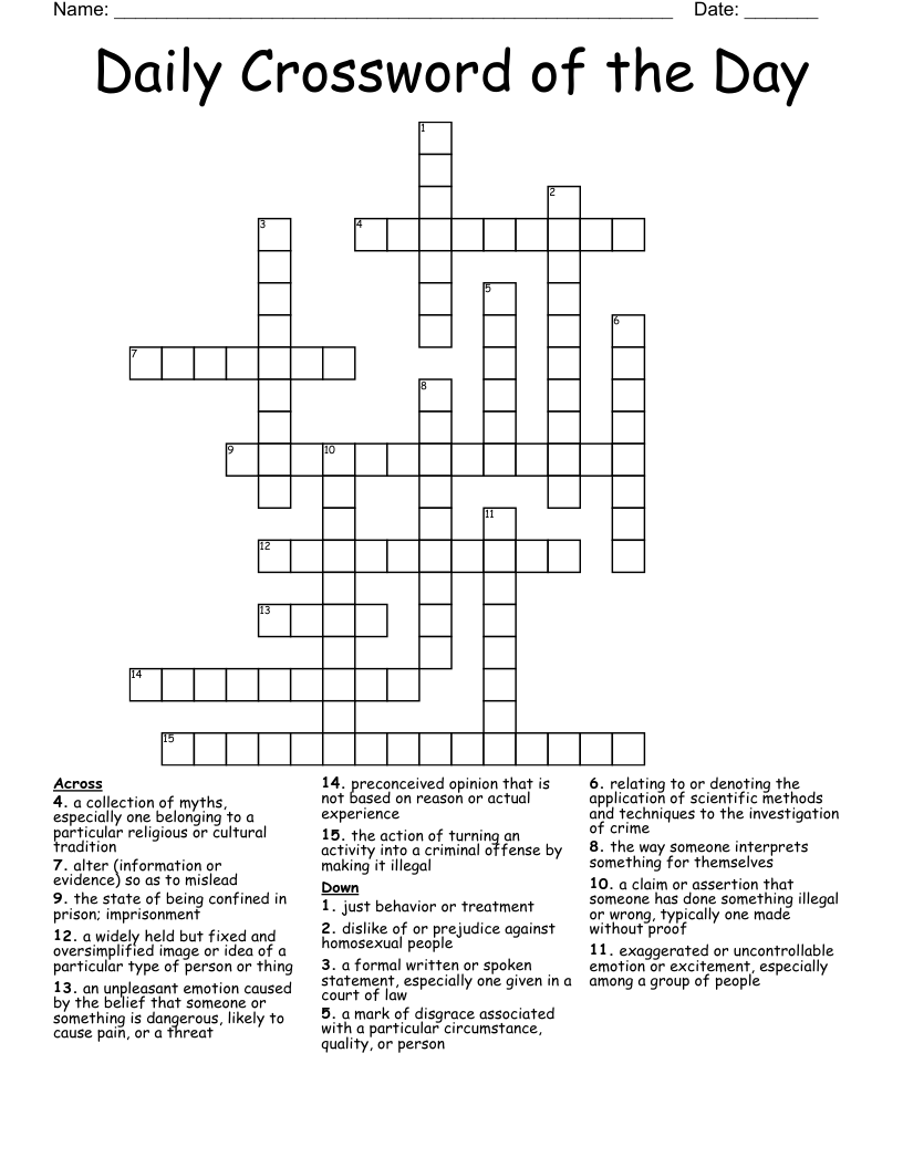 Daily Crossword Of The Day WordMint