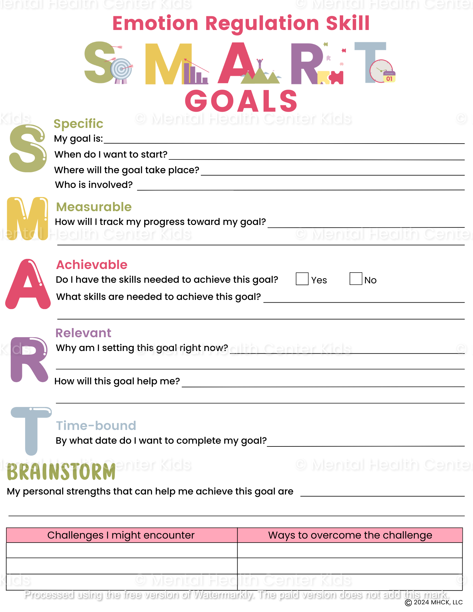 DBT SMART Goals Worksheet Worksheets Library