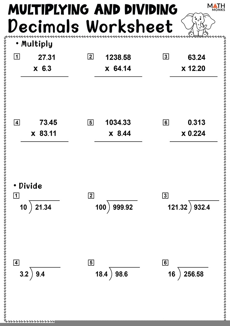 Decimal Multiplication Division Worksheets Divisonworksheets