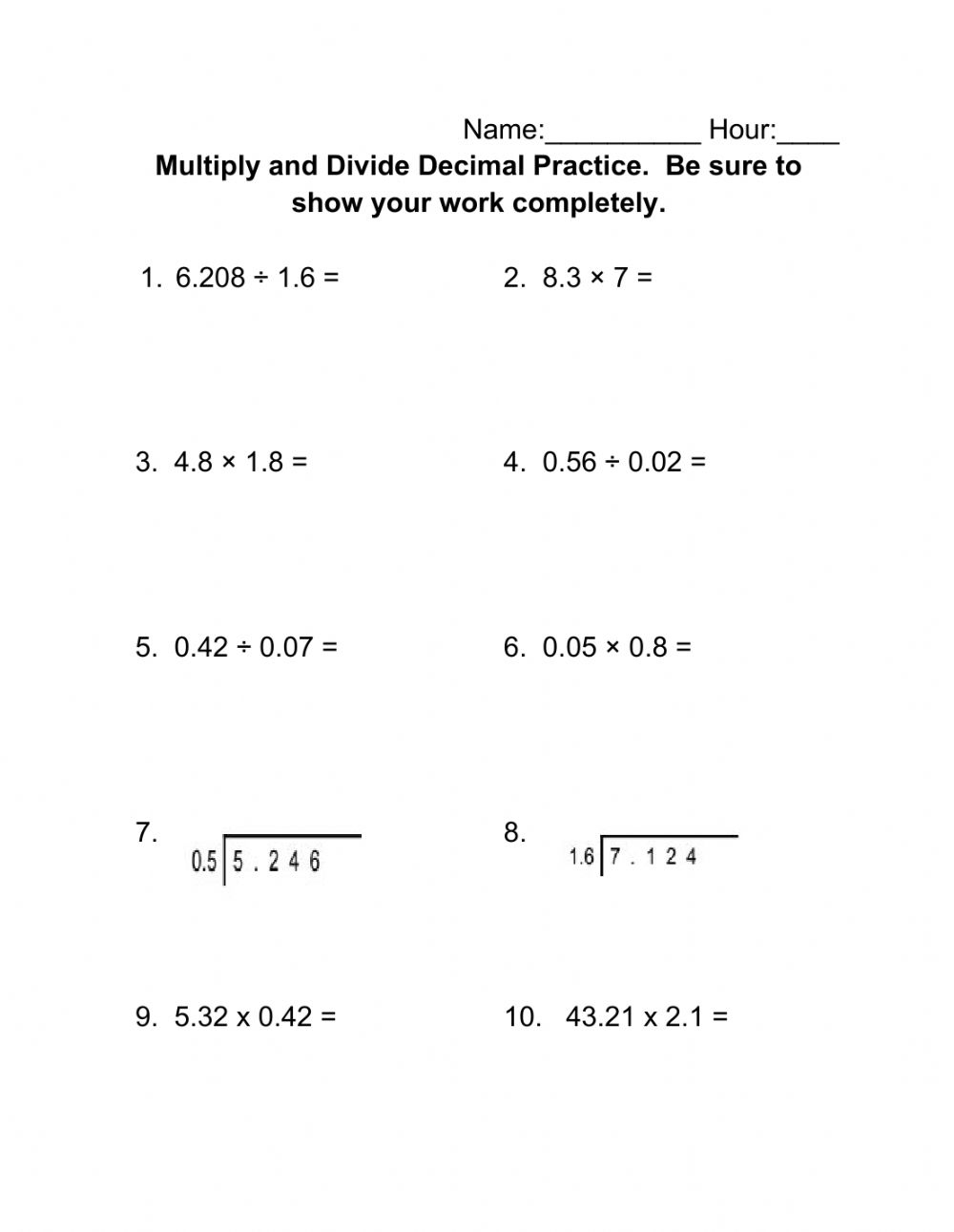 Decimal Multiplication Division Worksheets Printable Worksheets