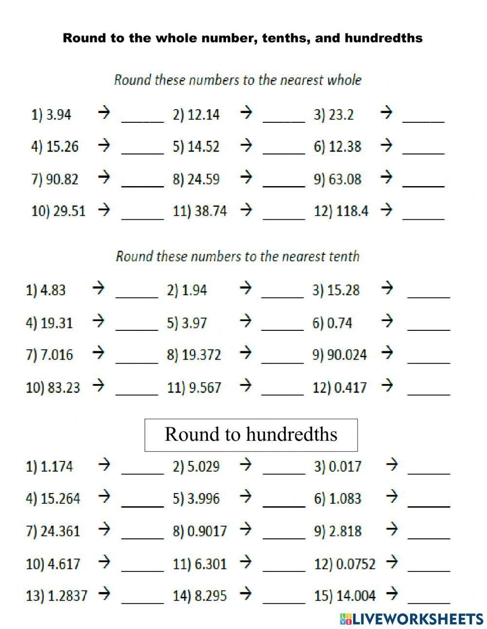 Decimals Tenths And Hundredths Worksheet Live Worksheets Worksheets 