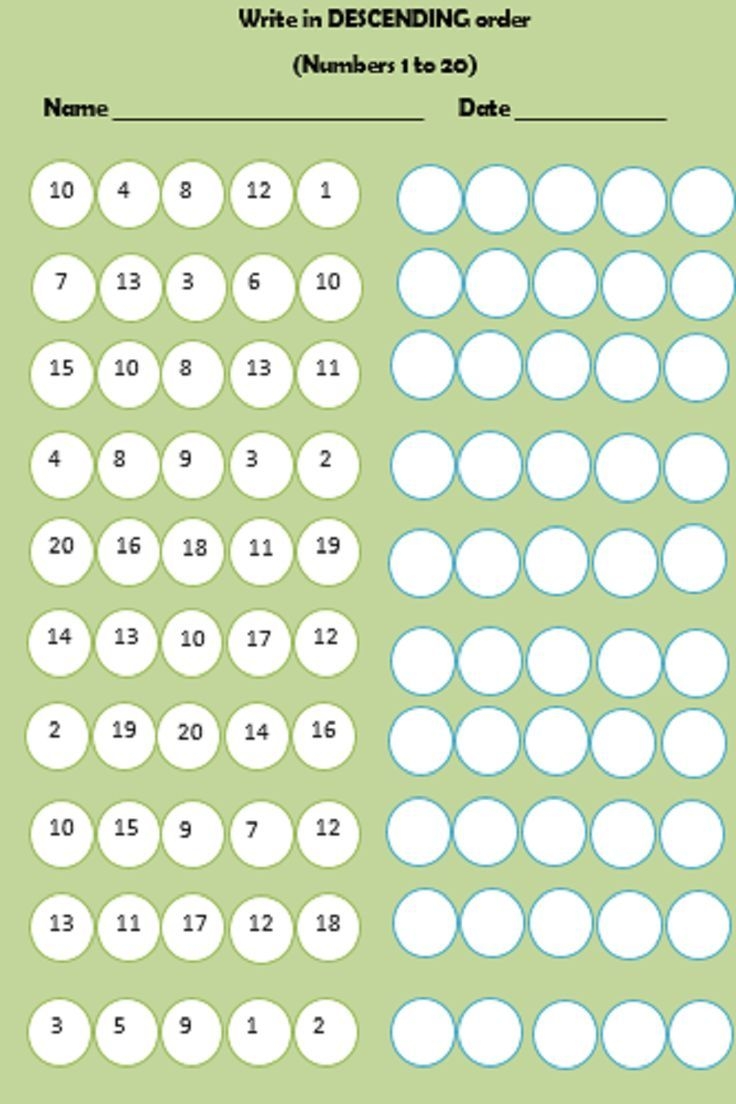 Descending Order 1 20 Worksheet