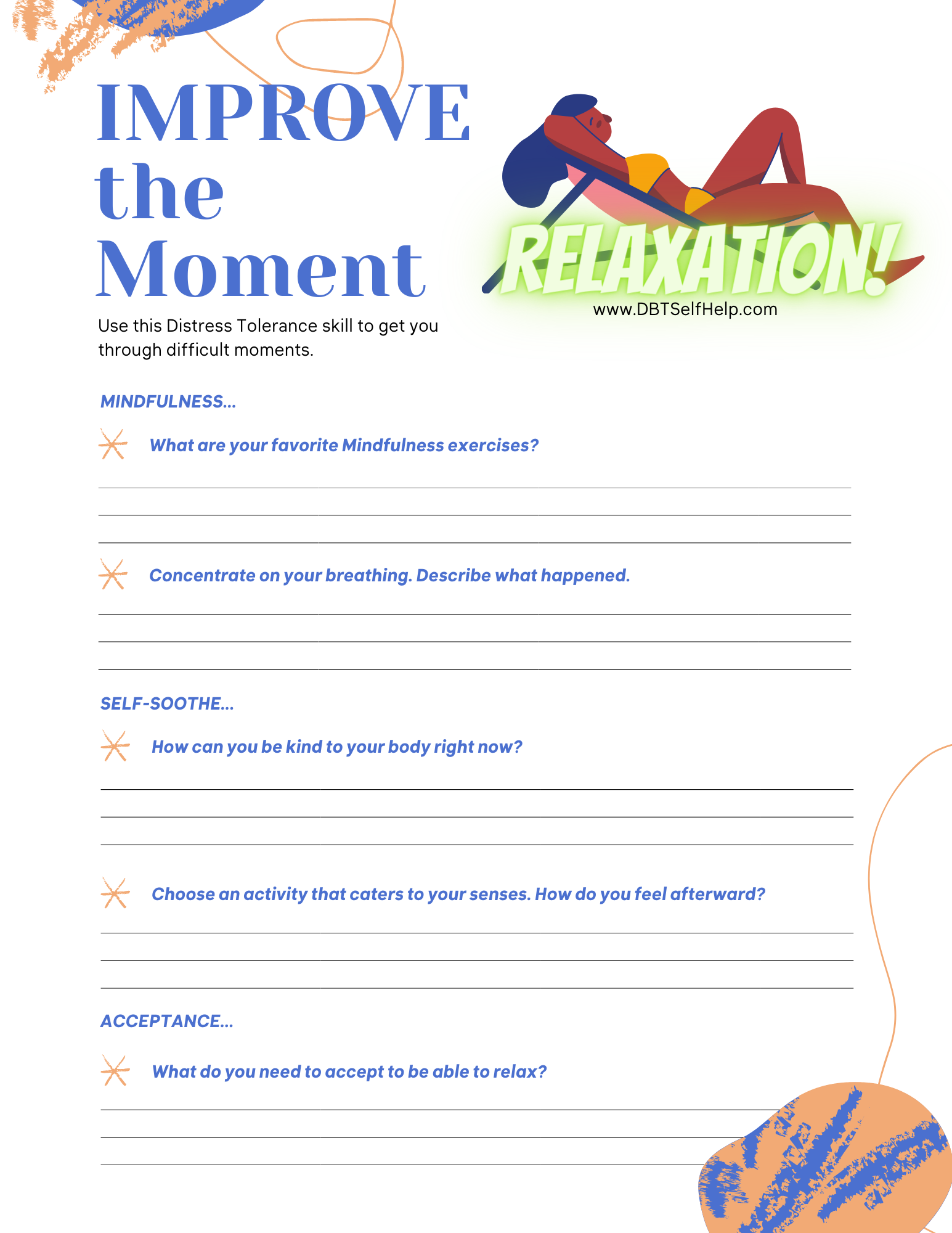 Distress Tolerance DBT Worksheets DBT Worksheets