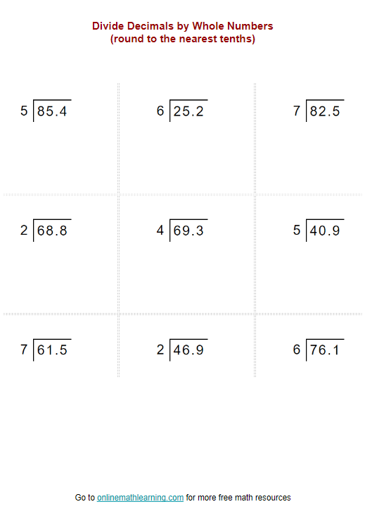 Dividing Decimals By Whole Numbers Rounding examples Solutions 