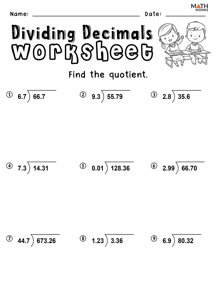 Dividing Decimals Worksheets Math Monks Decimalworksheets