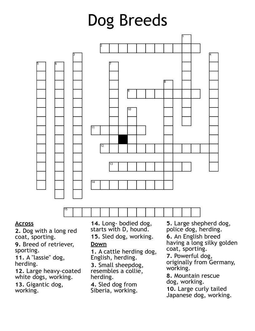Dog Crossword Puzzle Printable