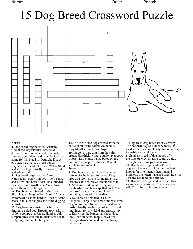 Dog Crossword Puzzle Printable