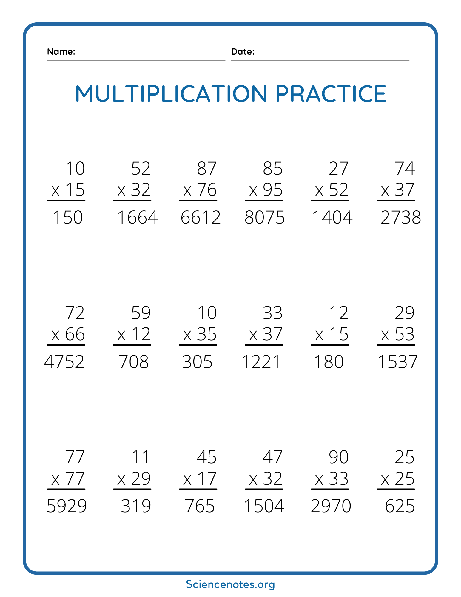 Double Digit Multiplication Worksheets