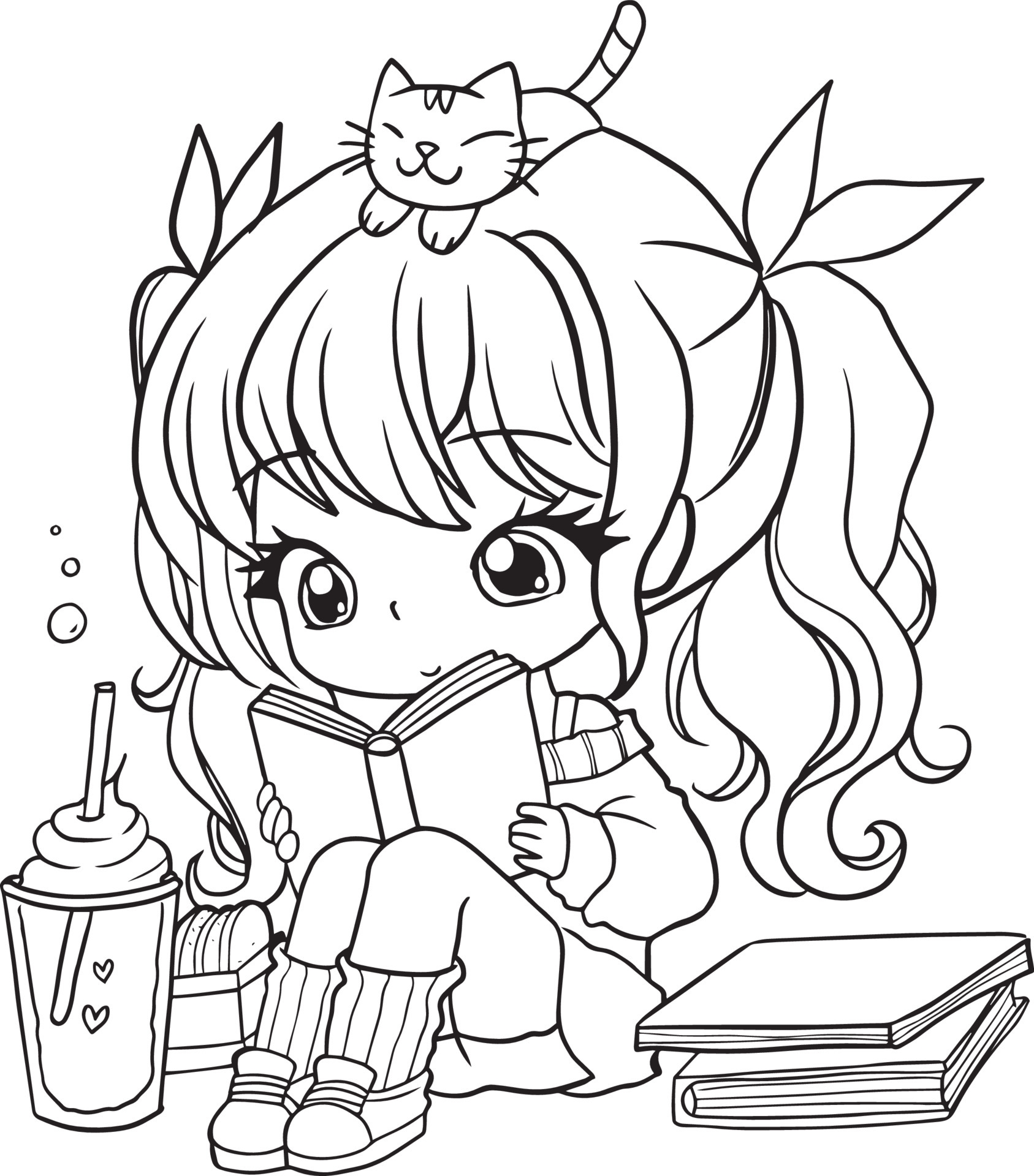 Drawing Cartoon Cute Coloring Page Line Art Outline Anime Manga Kawaii 