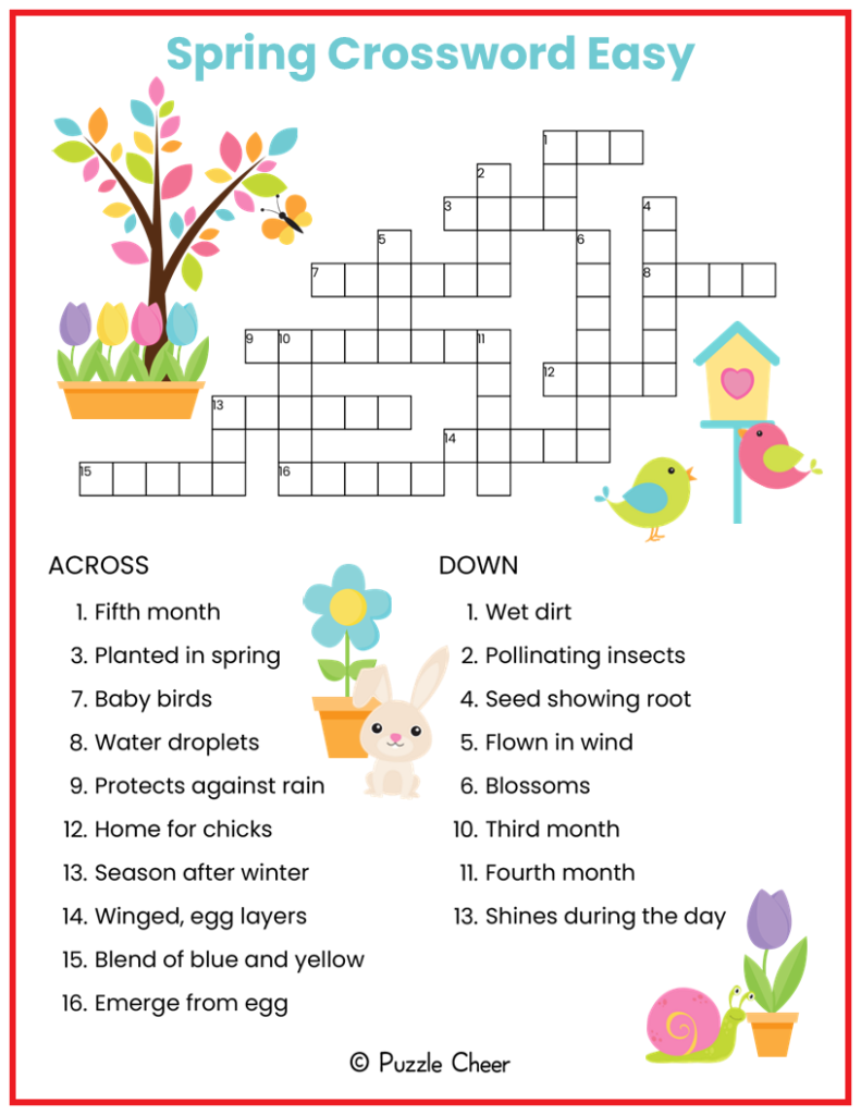 Easy Spring Crossword Puzzle Puzzle Cheer