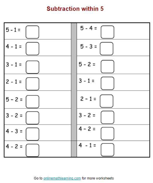 Easy Subtraction Practice Set Of 8 Subtraction Intro Worksheets 