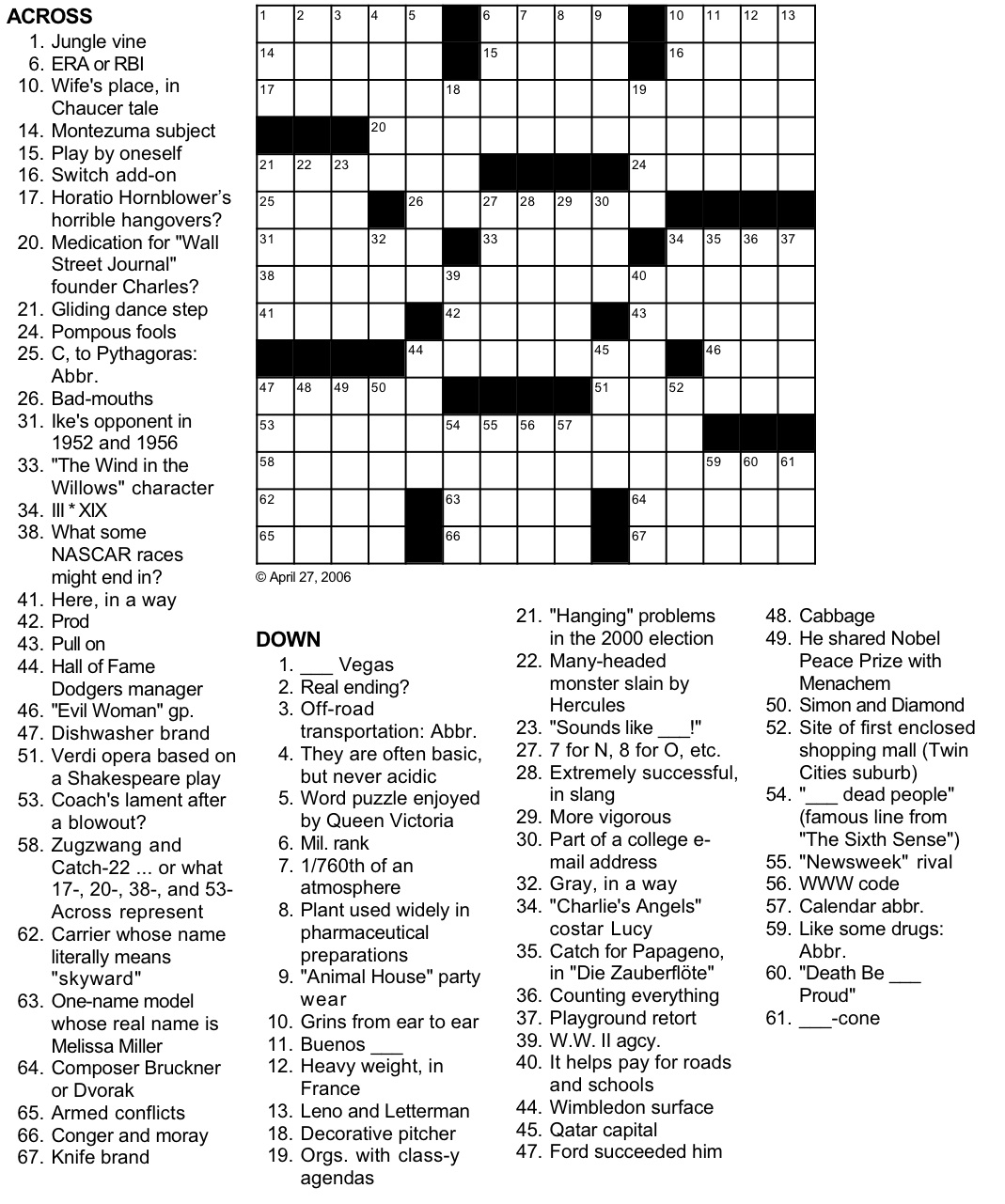 Elderly Large Print Easy Crossword Puzzles Printable