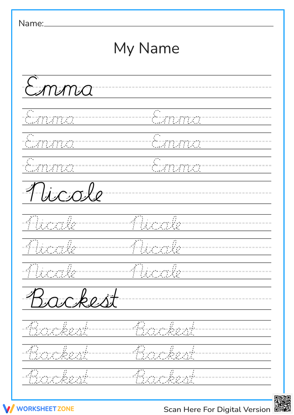 Emma 39 s Worksheet Trace My Name Worksheet