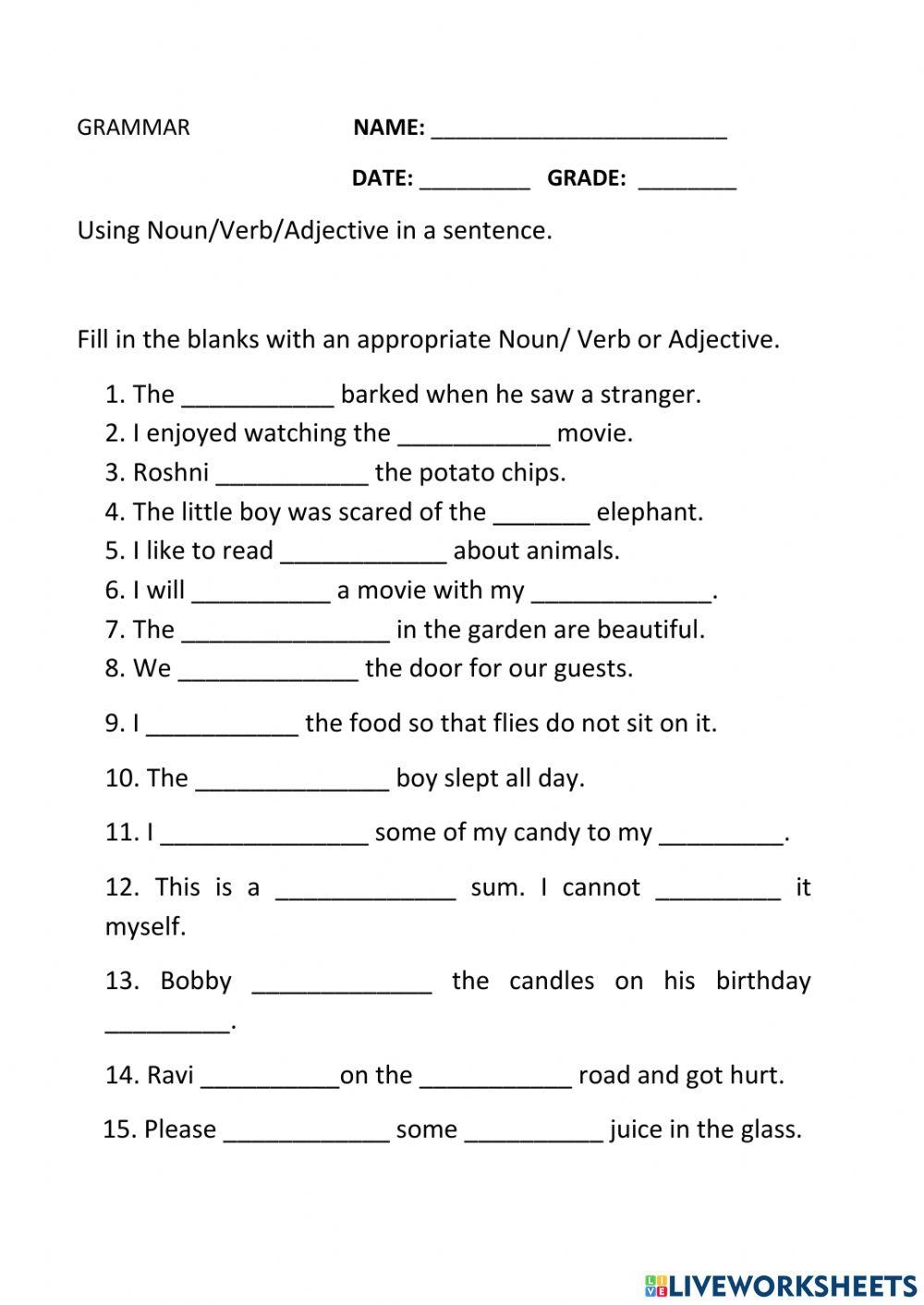 English Grammar Online Pdf Exercise For Grade 2 Live Worksheets 