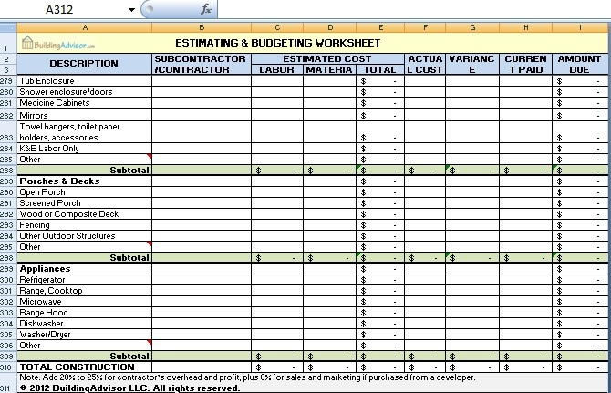 Estimating And Budgeting Worksheet Excel Free Budgeting Worksheets
