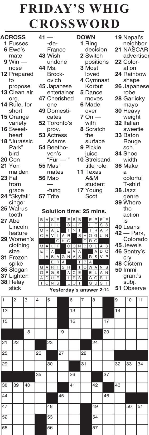 Eugene Sheffer Printable Crossword Puzzles