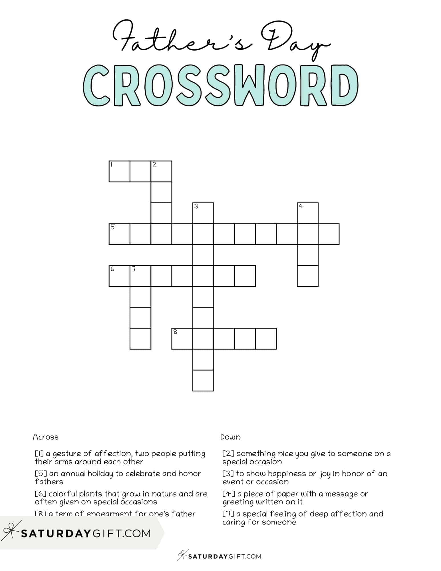 Father 39 s Day Crossword Puzzle Cute Free Printable SaturdayGift