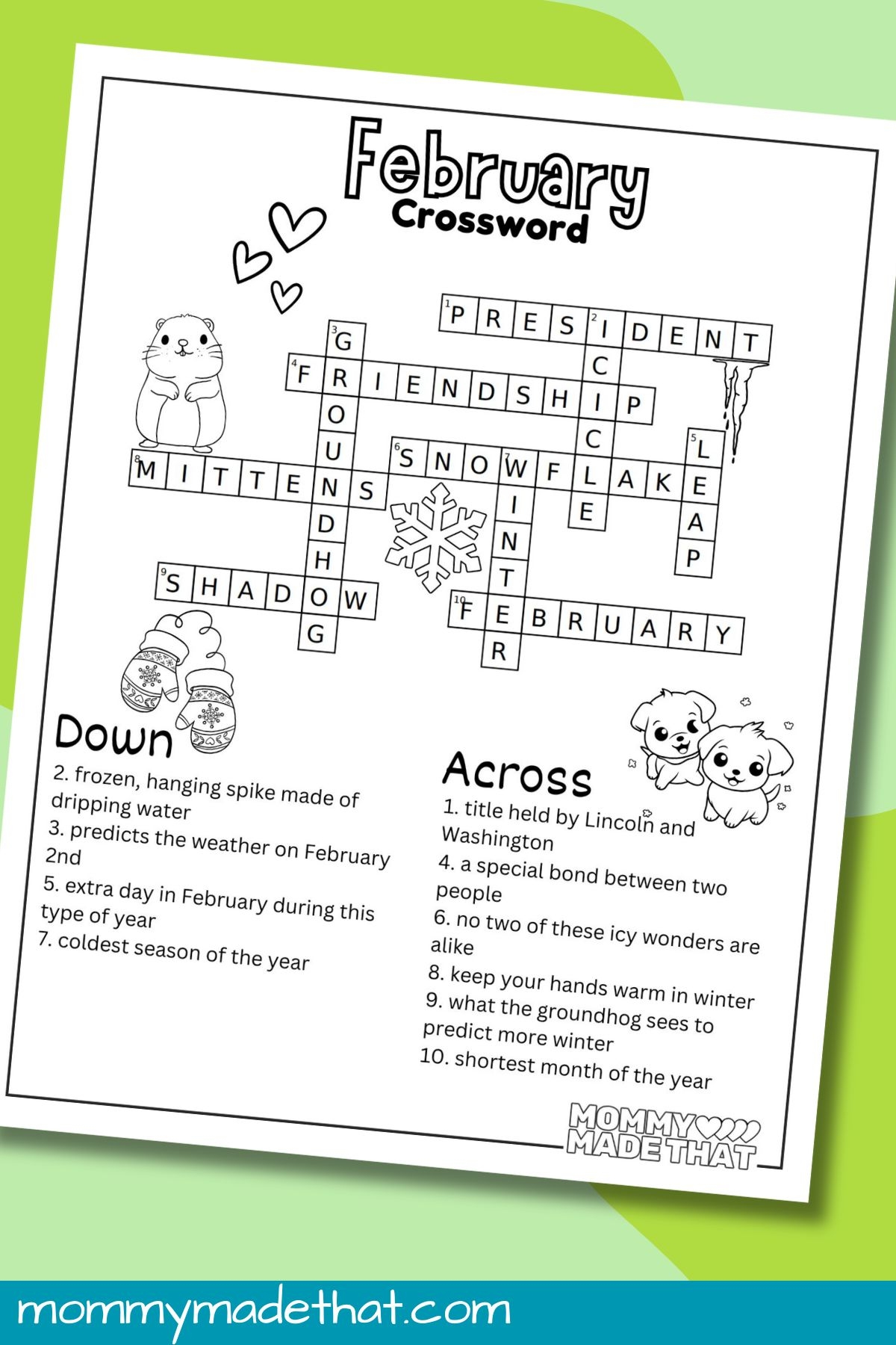 February Crossword Puzzle Free Printable 