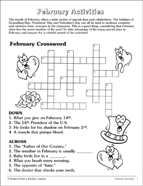 February Crossword Puzzle Printable Prntbl concejomunicipaldechinu gov co