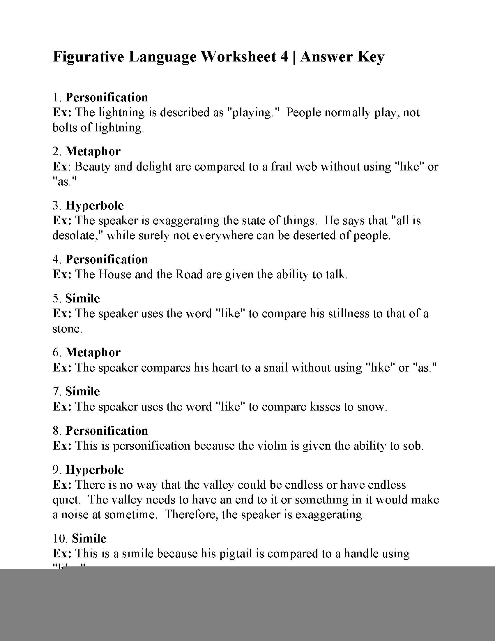 Figurative Language Printable Worksheets Language Worksheets