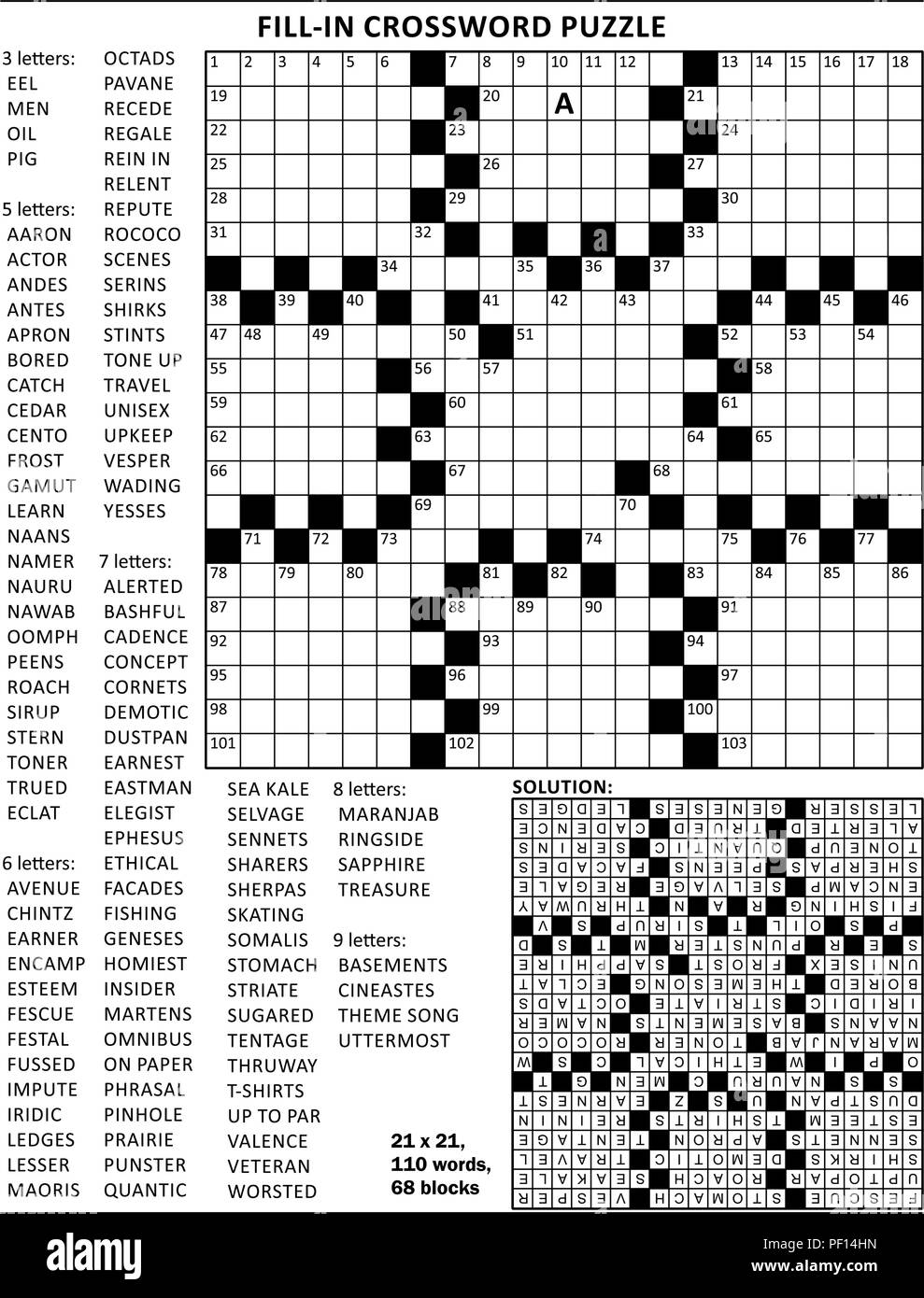 Fill In The Blanks Crossword Puzzle With American Style Grid Of 21x21