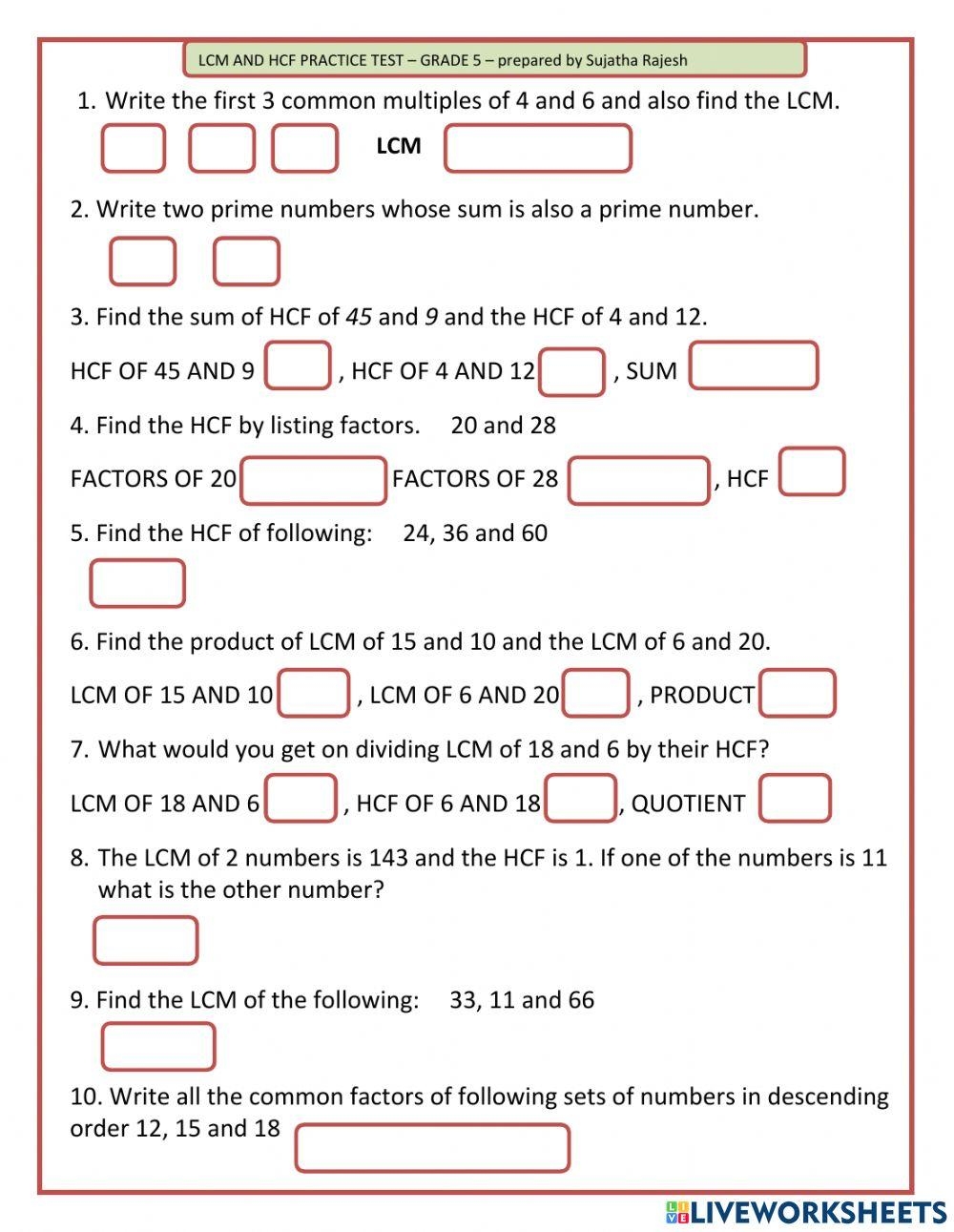 Finding Greatest Common Factors GCF HCF Worksheets Math 