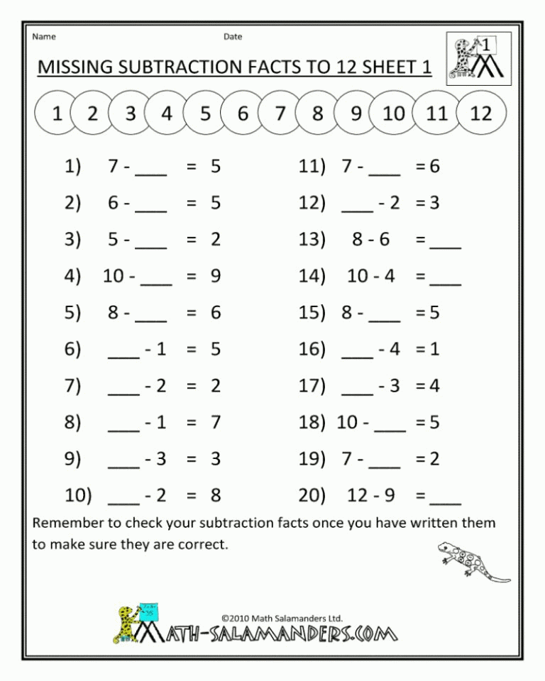 First Grade Math Worksheets Subtraction Worksheets Missing Math 
