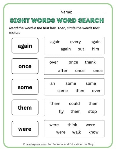 First Grade Sight Words Worksheets ReadingVine