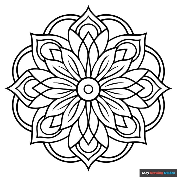 Floral Mandala Coloring Page Easy Drawing Guides