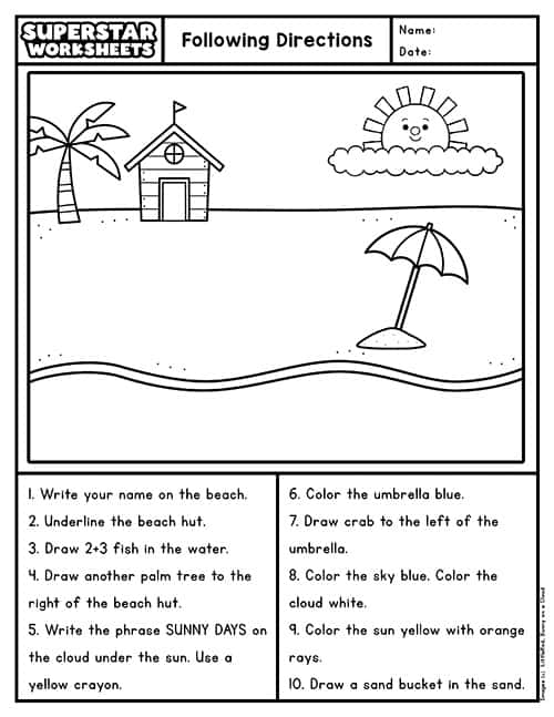 Following Directions Activity Worksheets Follow Directions 