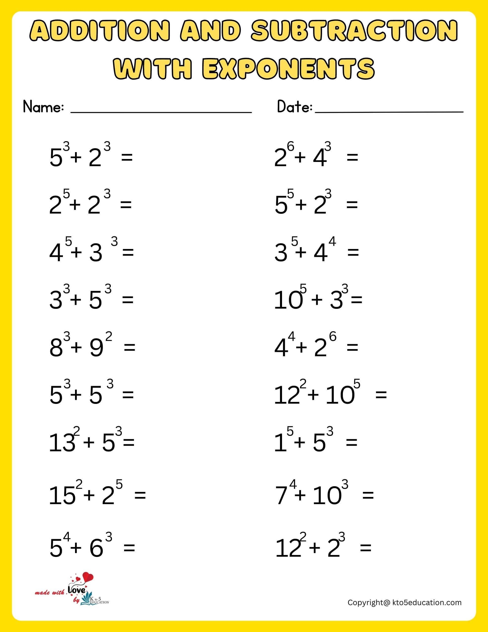 Free Adding Exponents Worksheet Download Free Adding Exponents 
