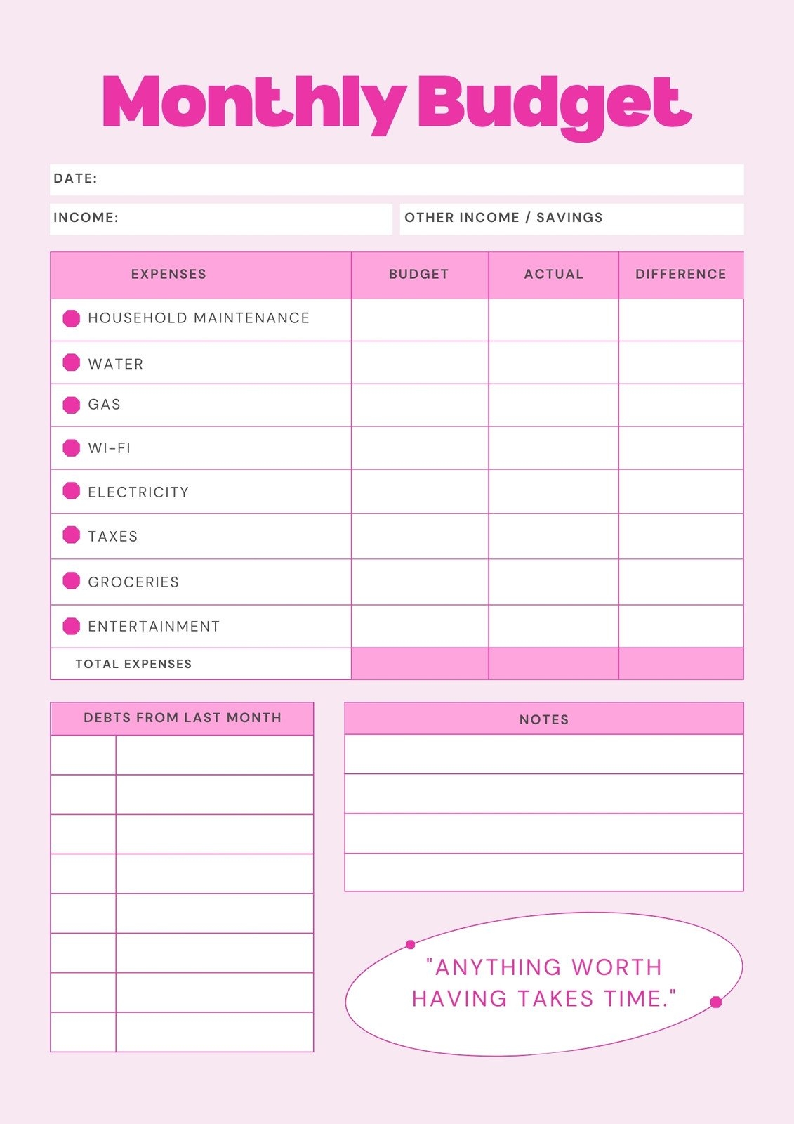 Free And Customizable Budget Templates Worksheets Library