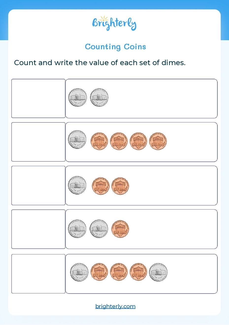 Free Counting Coins Worksheets For Kids PDFs Brighterly