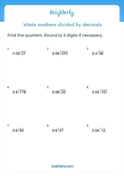 Free Dividing Decimals By Decimals Worksheet Download Free Dividing 