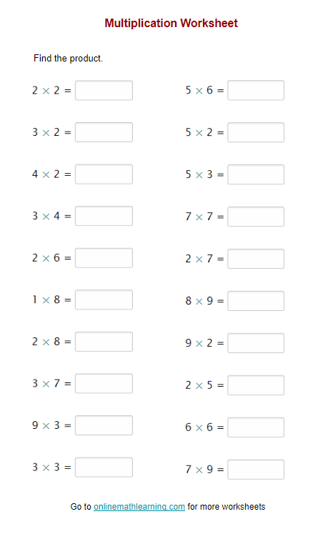 Free Multiplication Worksheets Printable Online 