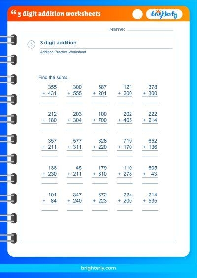 FREE Printable 3 Digit Addition Worksheets PDFs Brighterly