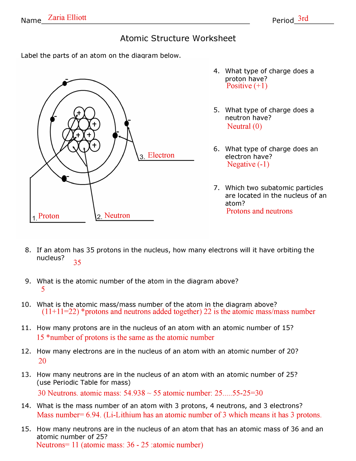 Free Printable Atomic Structure Worksheets Worksheets Library
