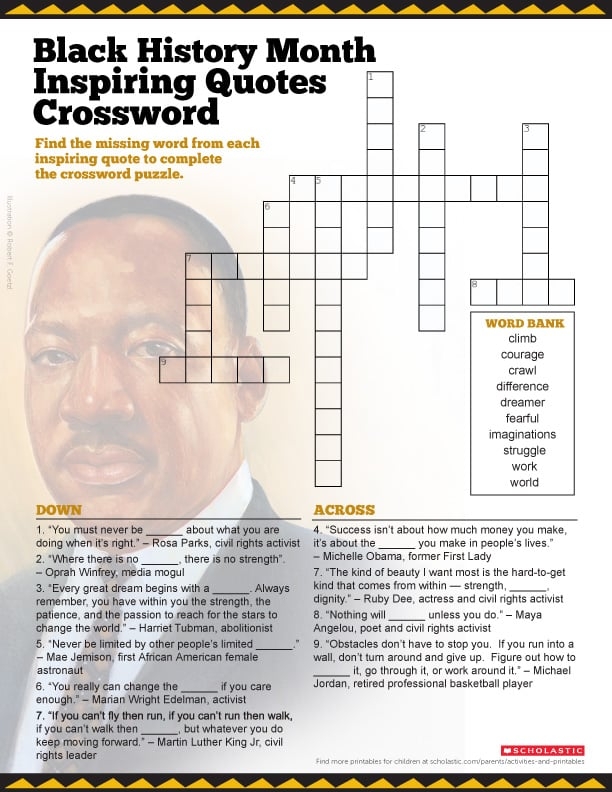 Free Printable Black History Crossword Puzzles Templates Printable