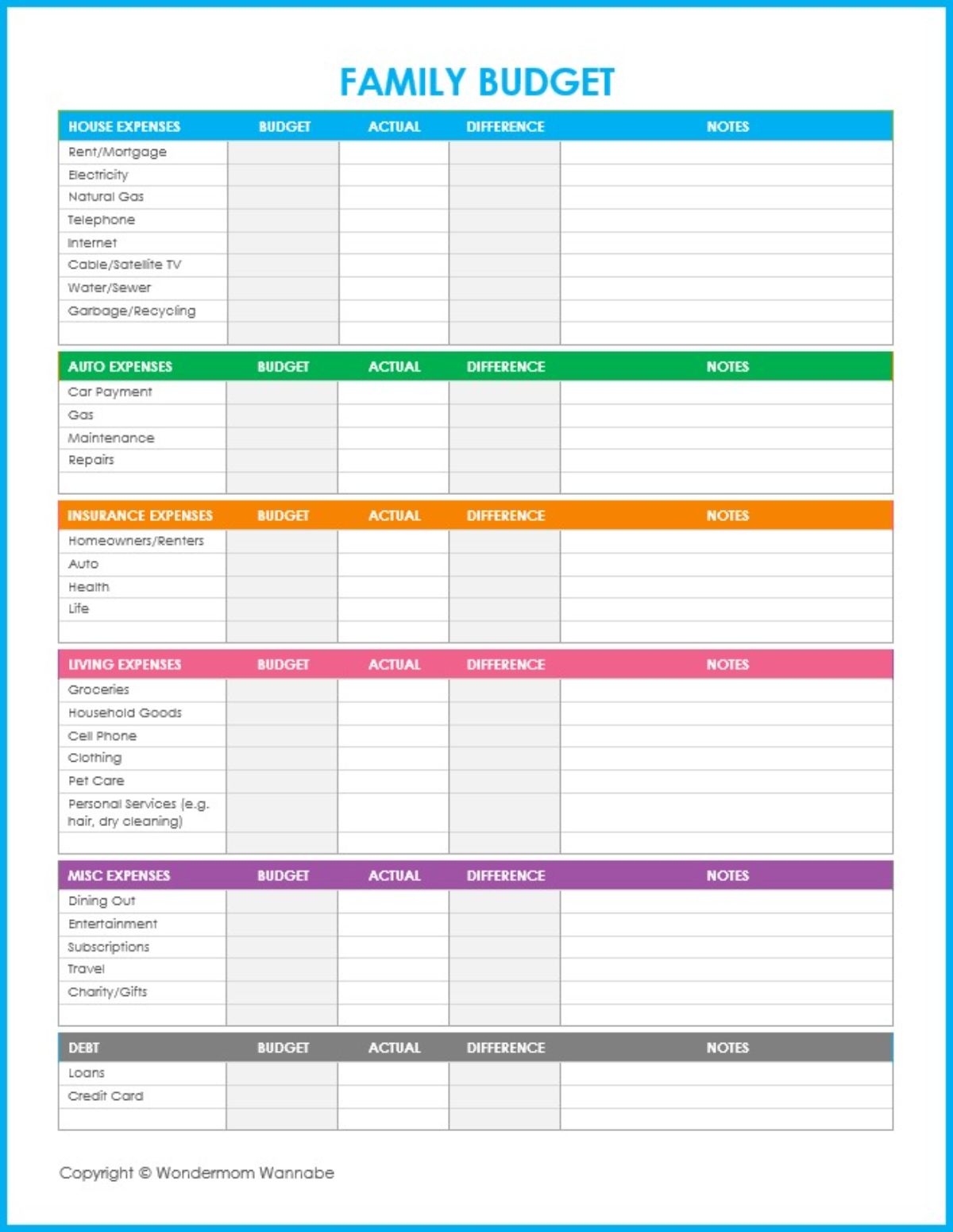 Free Printable Budget Templates Simply Love Printables Worksheets