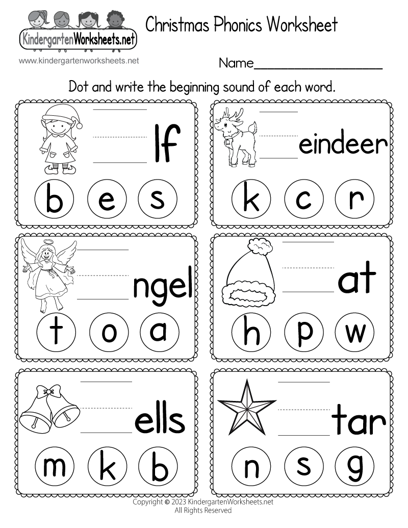 Free Printable Christmas Phonics Worksheet For Kindergarten