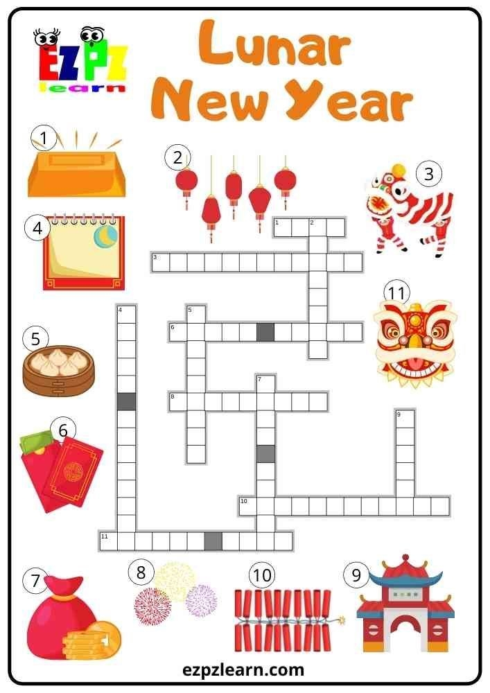 Free Printable Crossword Lunar Chinese New Year Worksheet For English 