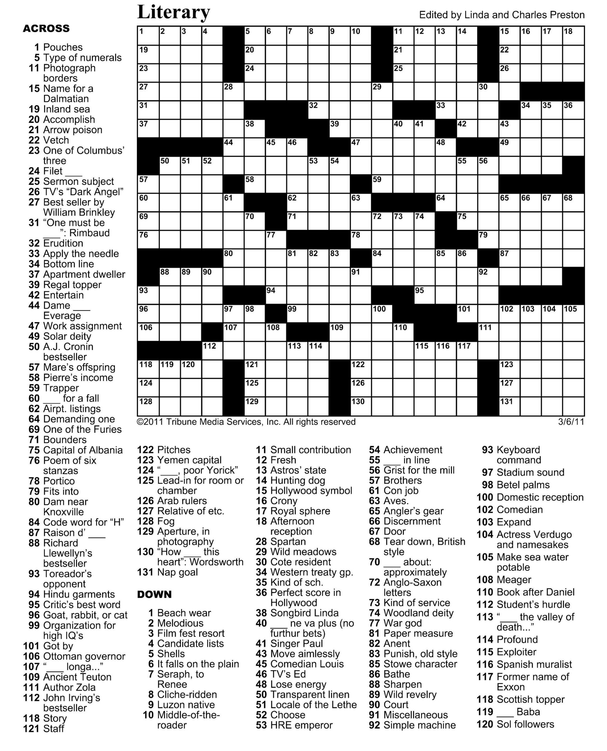 Free Printable Crossword Puzzle