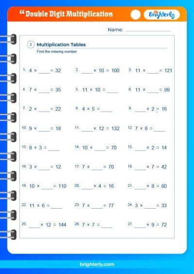Free Printable Double Digit Multiplication Worksheets PDFs Brighterly