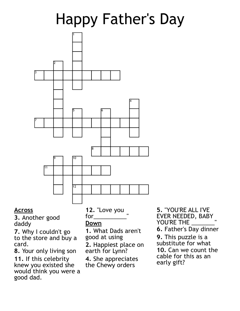Free Printable Father 39 s Day Crossword Puzzles