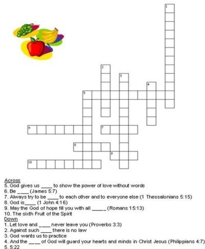 Free Printable Fruit Of The Spirit Crossword Puzzle For Kids