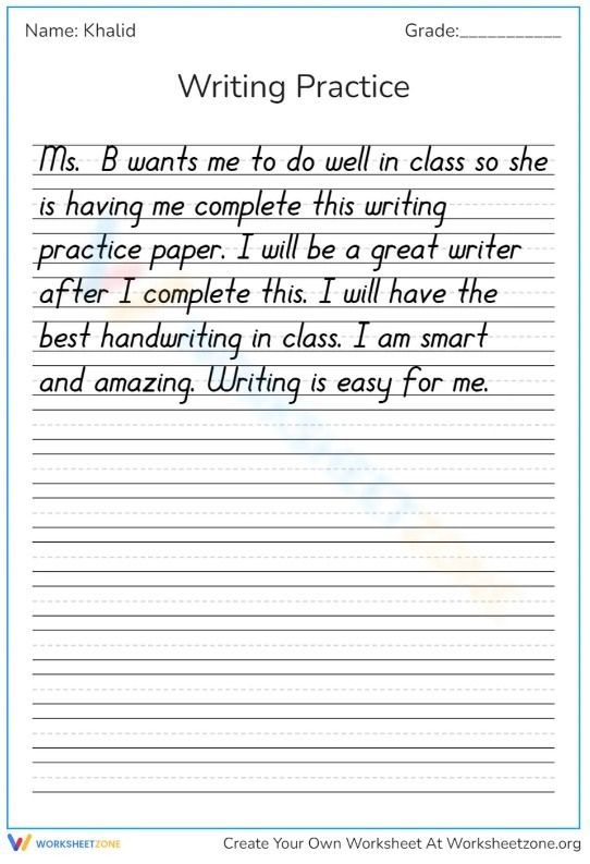 Free Printable Handwriting Practice Paragraph Worksheet For Kids